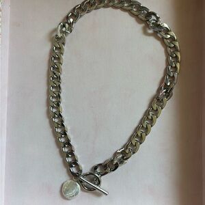Zara Silver Chunky Chain Necklace with Round Charm